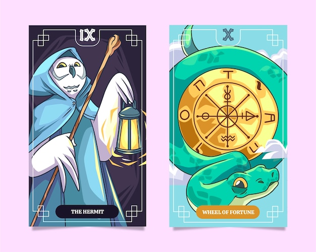 Gratis vector handgetekende tarotkaarten set