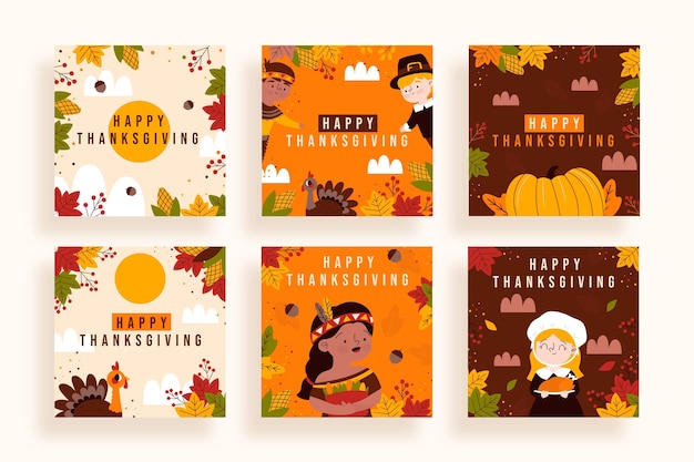 Gratis vector handgetekende thanksgiving instagram posts collectie