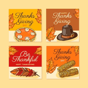 Handgetekende thanksgiving instagram posts collectie