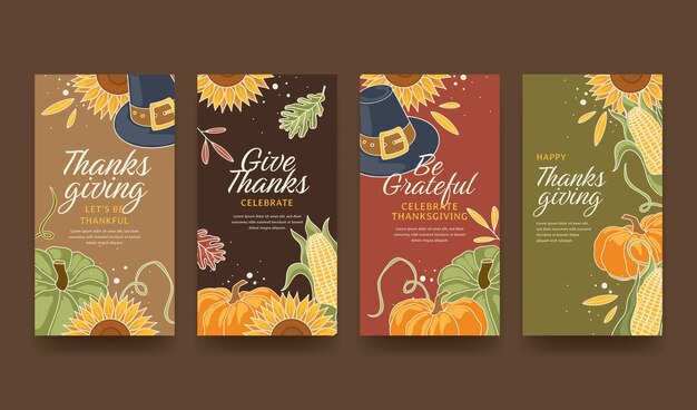 Handgetekende Thanksgiving Instagram-verhalencollectie