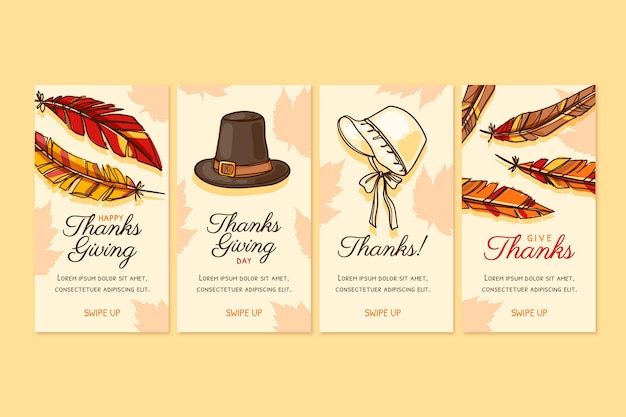 Handgetekende thanksgiving instagram-verhalencollectie