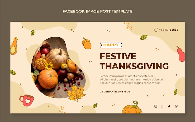 Handgetekende thanksgiving social media promosjabloon