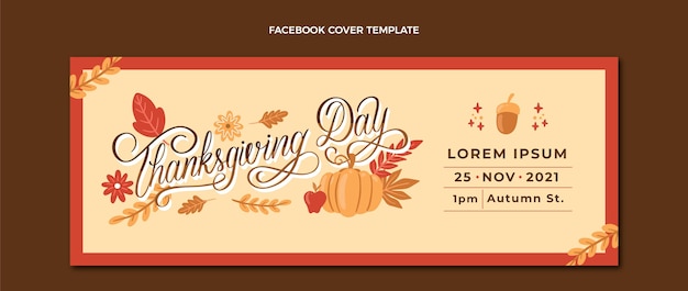 Handgetekende thanksgiving sociale media voorbladsjabloon