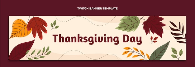 Gratis vector handgetekende thanksgiving twitch horizontale banner