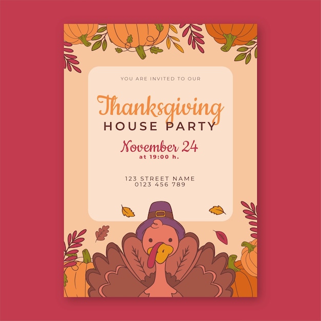 Handgetekende thanksgiving-uitnodigingssjabloon