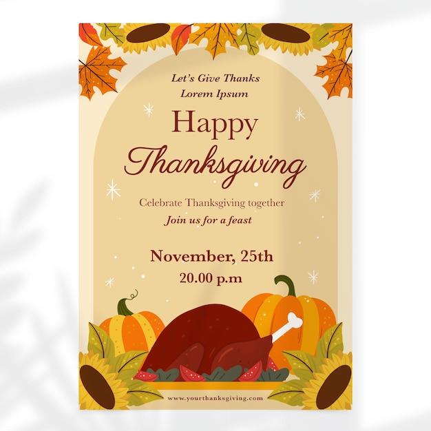 Handgetekende thanksgiving verticale postersjabloon