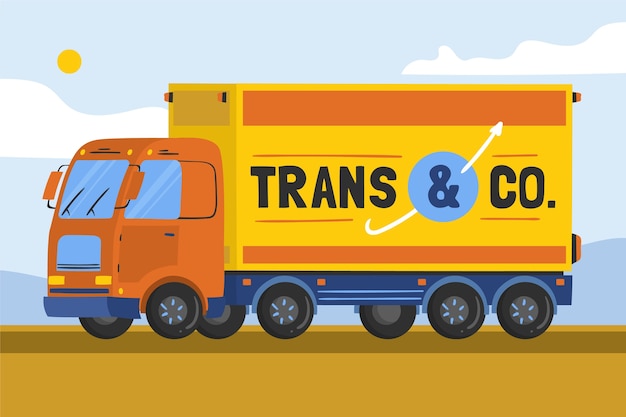 Gratis vector handgetekende transportvrachtwagen geïllustreerd