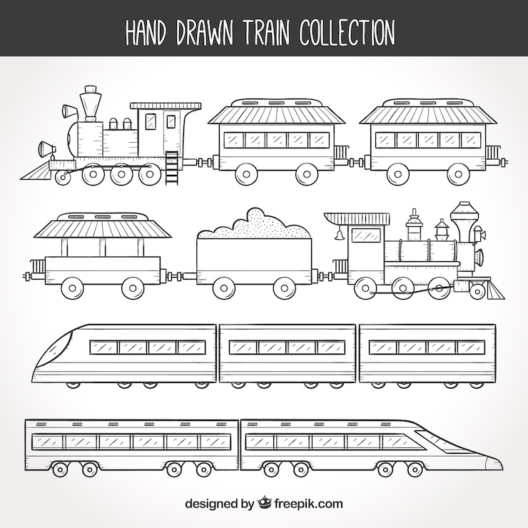 Gratis Vector handgetekende treinverzameling