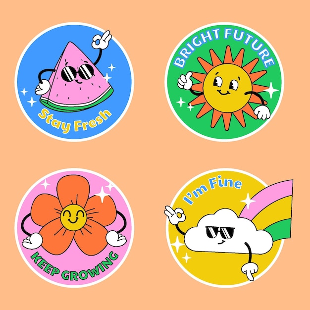 Handgetekende trendy cartoon badges collectie