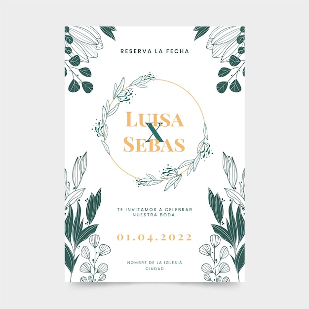 Handgetekende trouwkaarten met plat ontwerp in het Spaans