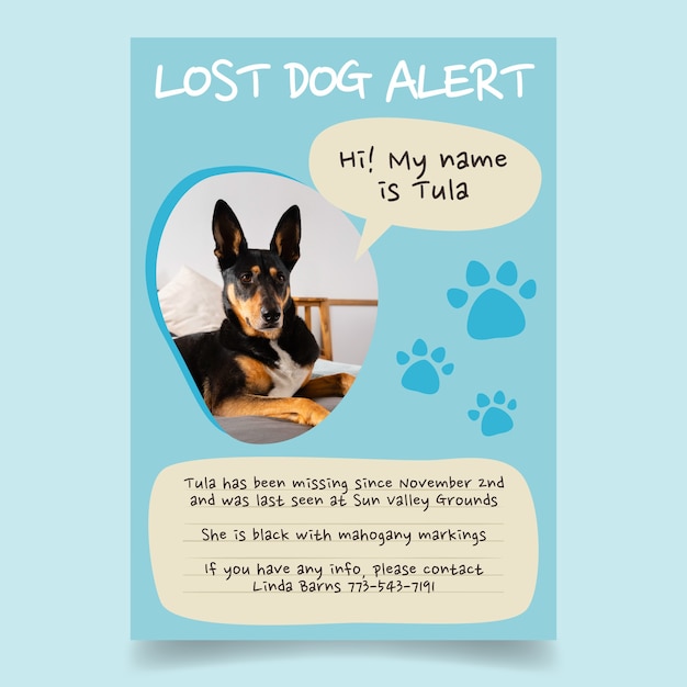 Gratis vector handgetekende tula verloren hond poster