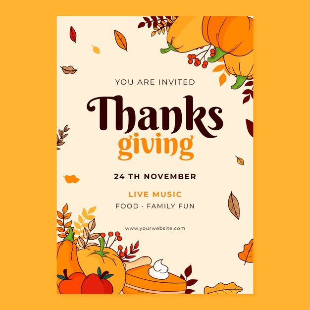 Handgetekende uitnodigingssjabloon voor Thanksgiving-viering