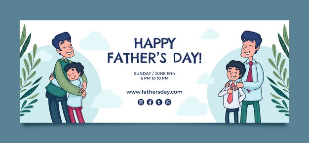 Handgetekende vaderdag social media voorbladsjabloon met vader en kind