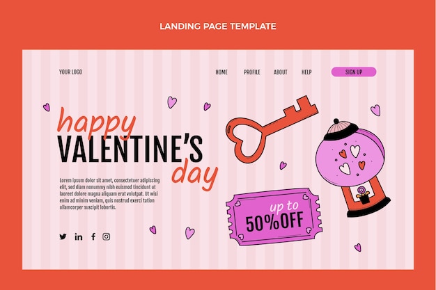 Gratis vector handgetekende valentijnsdag bestemmingspagina sjabloon