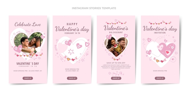 Gratis vector handgetekende valentijnsdag instagram verhalencollectie