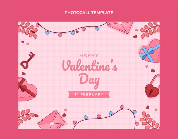 Handgetekende valentijnsdag photocall-sjabloon