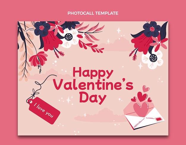 Gratis vector handgetekende valentijnsdag photocall-sjabloon