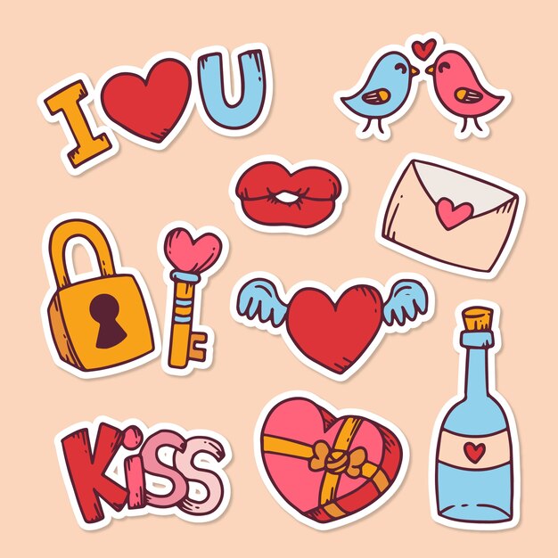 Handgetekende Valentijnsdag stickers collectie