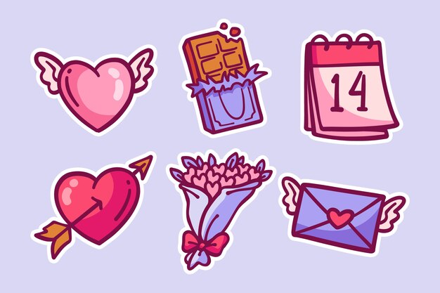 Handgetekende Valentijnsdag stickers collectie