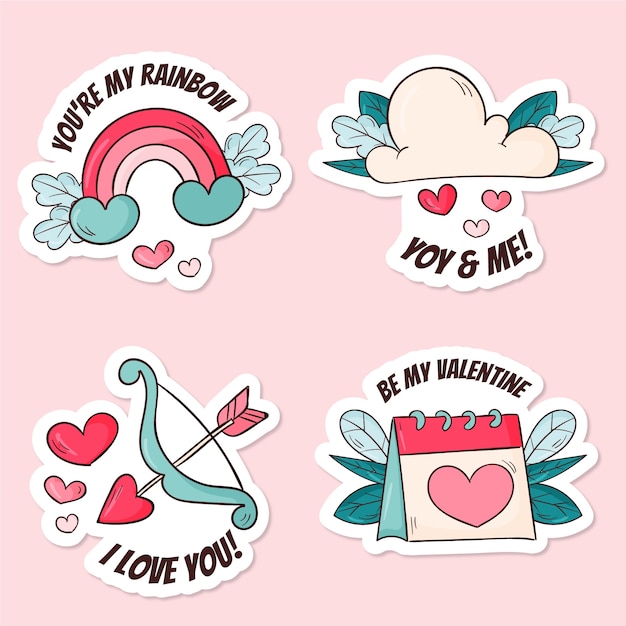 Handgetekende Valentijnsdag stickers collectie