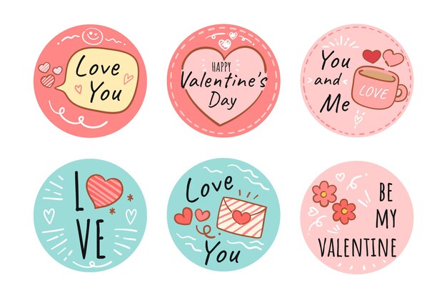 Handgetekende Valentijnsdag stickers collectie