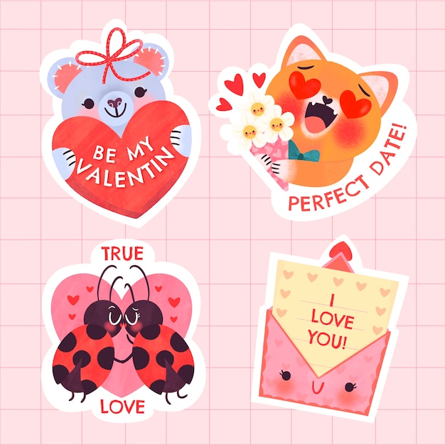 Handgetekende Valentijnsdag stickers collectie