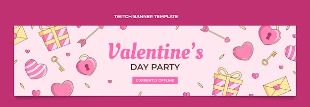 Gratis vector handgetekende valentijnsdag twitch banner