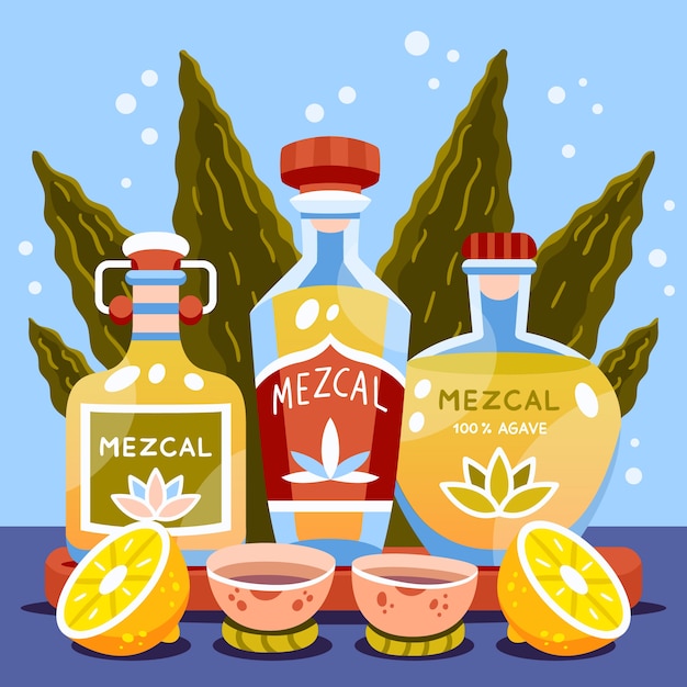 Gratis vector handgetekende verfrissende mezcal-illustratie