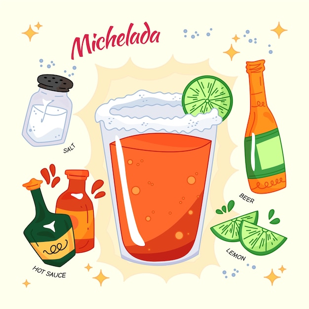 Gratis vector handgetekende verfrissende michelada-illustratie