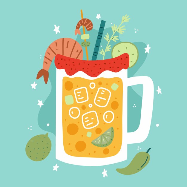 Handgetekende verfrissende michelada-illustratie