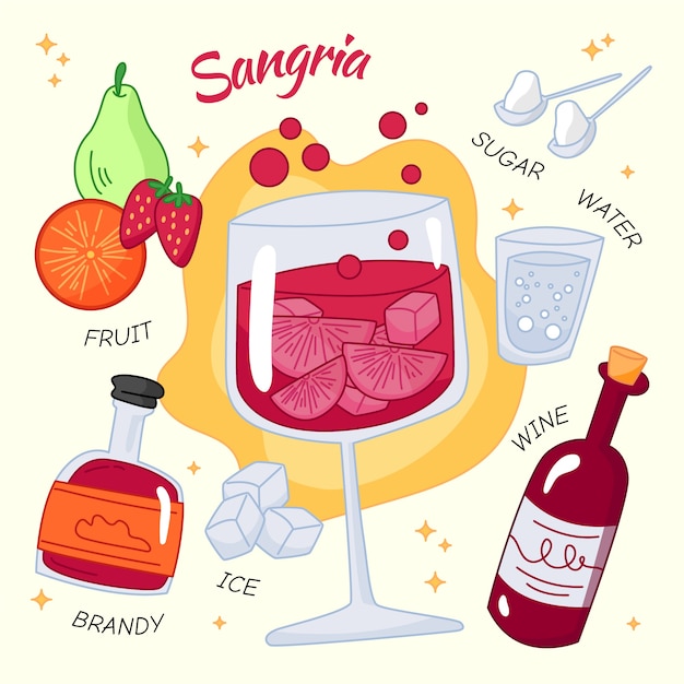 Handgetekende verfrissende sangria-illustratie