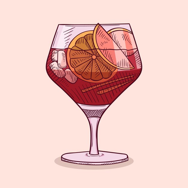 Handgetekende verfrissende sangria-illustratie