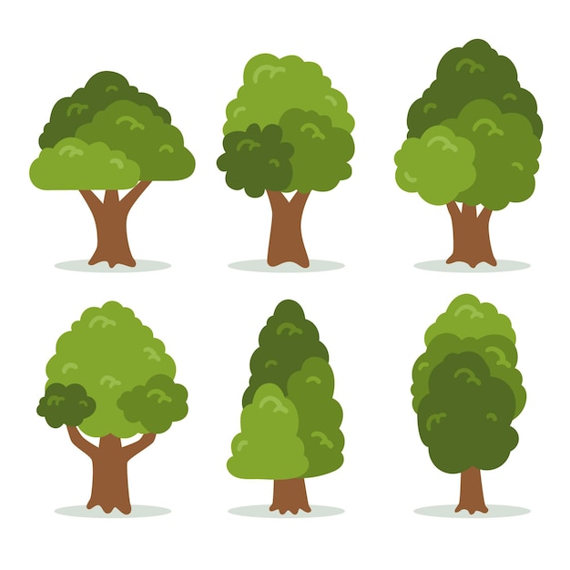 Gratis vector handgetekende verschillende soorten bomen