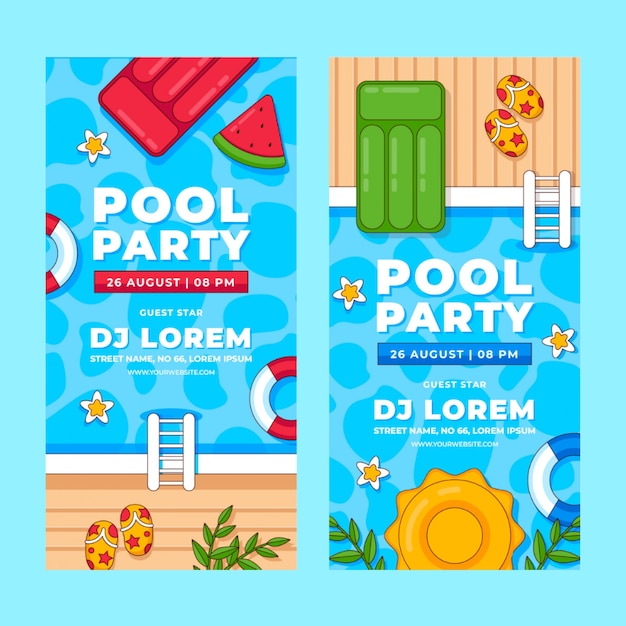 Gratis vector handgetekende verticale banner voor zwembadfeest