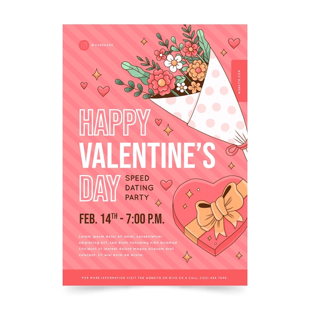 Handgetekende verticale flyer-sjabloon voor Valentijnsdag