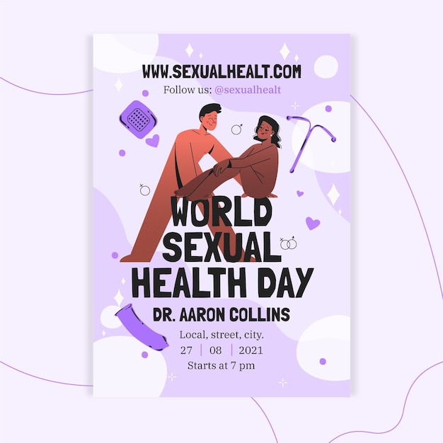 Handgetekende verticale flyer-sjabloon voor wereld seksuele gezondheid dag