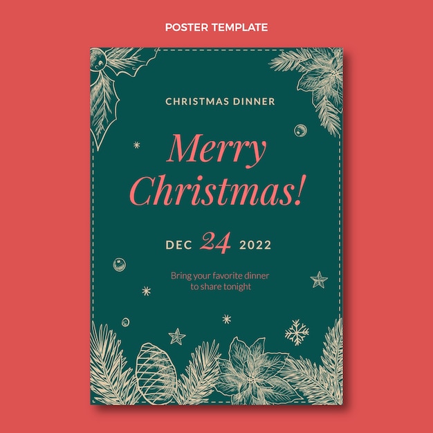 Gratis vector handgetekende verticale kerstpostersjabloon