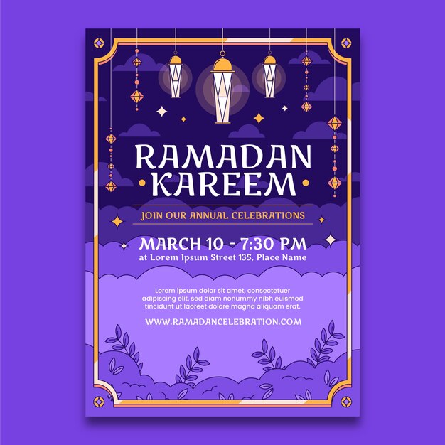 Handgetekende verticale poster sjabloon voor islamitische ramadan viering.