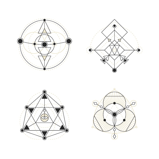 Handgetekende verzameling heilige geometrie-elementen