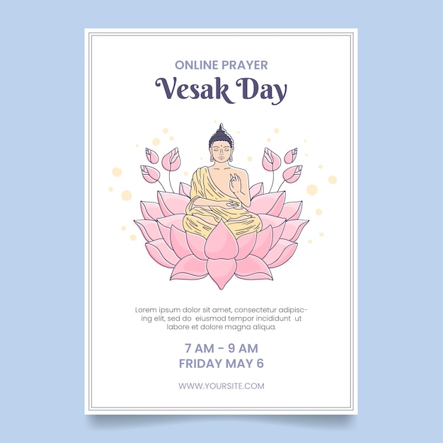 Gratis vector handgetekende vesak verticale postersjabloon