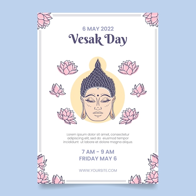 Gratis vector handgetekende vesak verticale postersjabloon