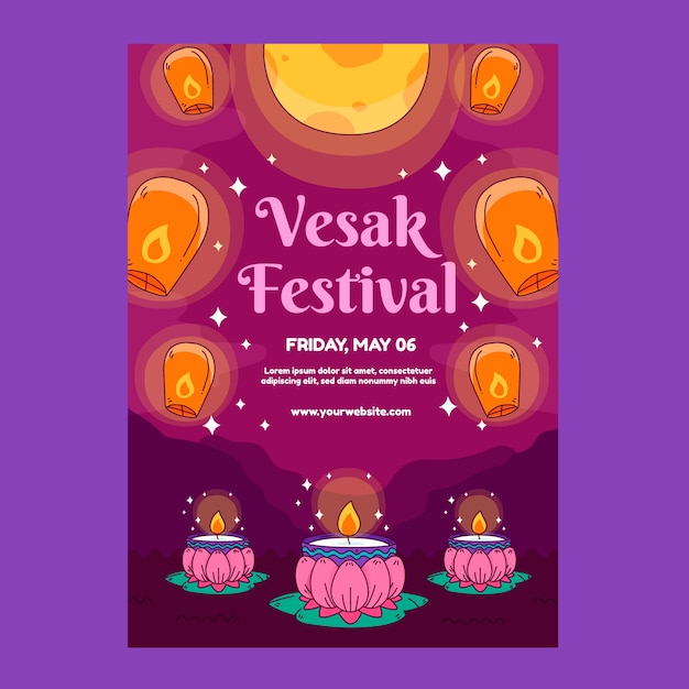 Gratis vector handgetekende vesak verticale postersjabloon