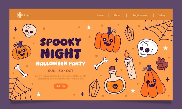 Gratis vector handgetekende vintage halloween-bestemmingspaginasjabloon