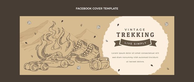 Handgetekende vintage trekking sociale media voorbladsjabloon