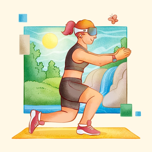 Gratis vector handgetekende virtuele fitness illustratie