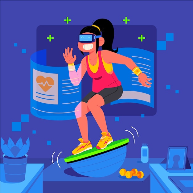 Gratis vector handgetekende virtuele fitness illustratie