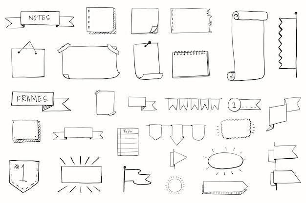 Handgetekende visuele denkelementen set