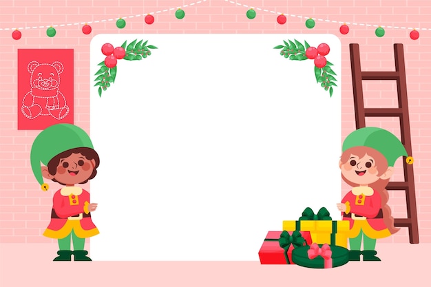 Gratis vector handgetekende vlakke afbeelding van kerstkarakter met lege banner