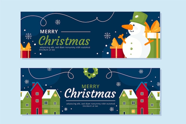 Gratis vector handgetekende vlakke horizontale kerstbanners set