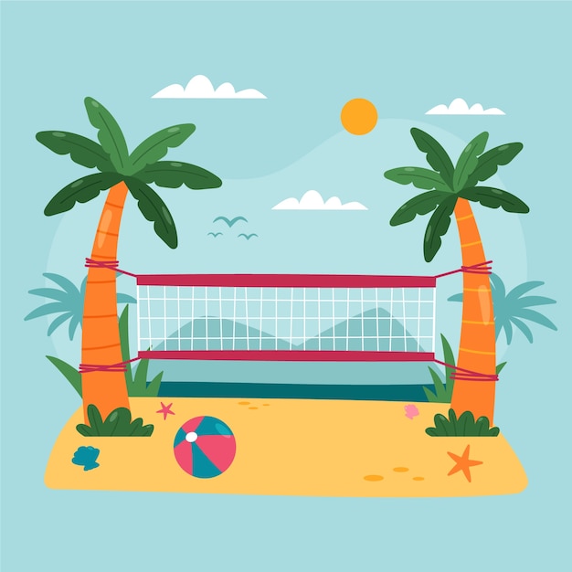 Handgetekende volleybalnet illustratie